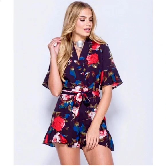 NWT! Floral Wrap Romper - Black - Picture 2 of 5